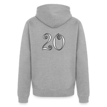 20. 20th ANNIVERSARY. 20 YEARS ANNIVERSARY. 20 YEARS. - Unisex Premium Organic Zip Hoodie - heather grey - Back - Nico (187cm)