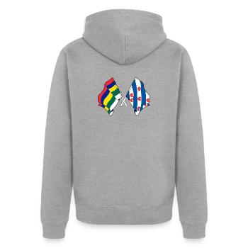 Terschelling & Friesland Crossed Flags - Unisex Premium Organic Zip Hoodie - heather grey - Back - Nico (187cm)