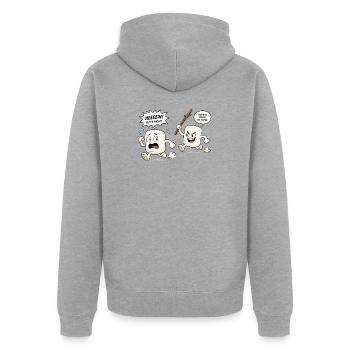 Lustige Marshmallow Verfolgungsjagd Comic  - Unisex Premium Bio Zip Hoodie - Grau meliert - Hinten - Nico (187cm)