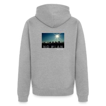 No Plan - Unisex Premium Bio Zip Hoodie - Grau meliert - Hinten - Nico (187cm)