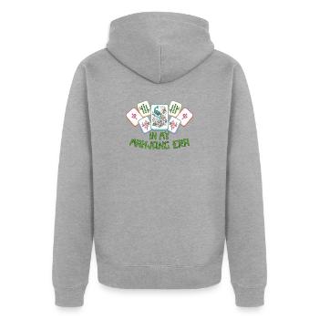 Mahjong Spiel Social Club Mahjong Ära - Unisex Premium Bio Zip Hoodie - Grau meliert - Hinten - Nico (187cm)