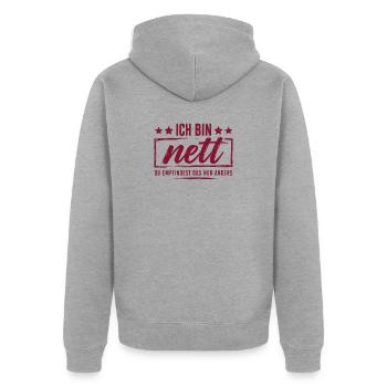 Ich bin nett - Du empfindest das nur anders - Unisex Premium Bio Zip Hoodie - Grau meliert - Hinten - Nico (187cm)