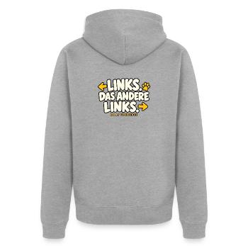 Links das andere Links – Rally Obedience - Unisex Premium Bio Zip Hoodie - Grau meliert - Hinten - Nico (187cm)