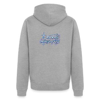 Late Nights Neon Chrome - Unisex Premium Bio Zip Hoodie - Grau meliert - Hinten - Nico (187cm)