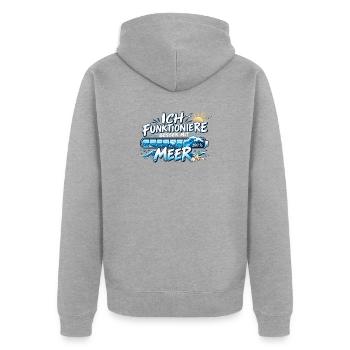 MeerPower: Voll Aufgeladen - Unisex Premium Bio Zip Hoodie - Grau meliert - Hinten - Nico (187cm)