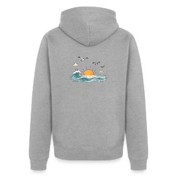 Meer Wellen Sonnenuntergang Retro - Unisex Premium Bio Zip Hoodie - Grau meliert - Hinten - Nico (187cm)