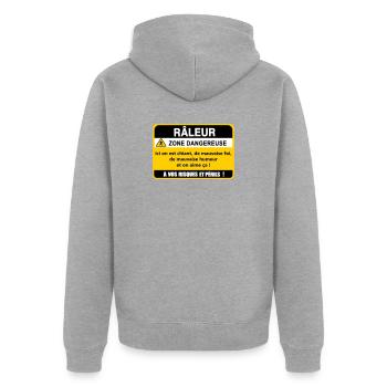 Complaining Danger Zone - Unisex Premium Organic Zip Hoodie - heather grey - Back - Nico (187cm)