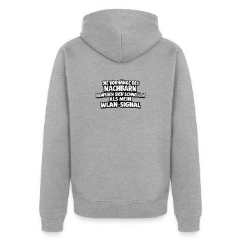 WLAN-Vorhang: Nachbarn schneller als Signal - Unisex Premium Bio Zip Hoodie - Grau meliert - Hinten - Nico (187cm)