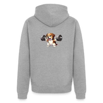 Beagle Workout Bodybuilding Barbell Training Motiv - Unisex Premium Bio Zip Hoodie - Grau meliert - Hinten - Nico (187cm)