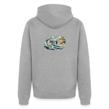 Nordseehecht Sprung am Küstenstrand - Unisex Premium Bio Zip Hoodie - Grau meliert - Hinten - Nico (187cm)