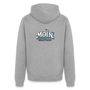 Moin reicht völlig – Norddeutscher Küsten Spruch - Unisex Premium Bio Zip Hoodie - Grau meliert - Hinten - Nico (187cm)