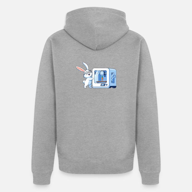 Funny Rabbit Nerd Programmer 3D Printer - Unisex Premium Organic Zip Hoodie - heather grey