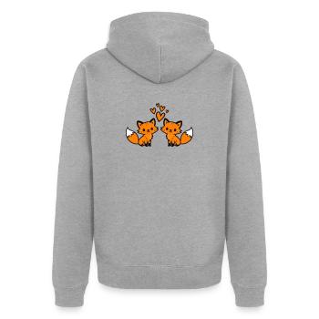 Fuchs Paar Herzen Liebe - Unisex Premium Bio Zip Hoodie - Grau meliert - Hinten - Nico (187cm)