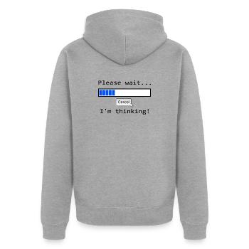 Blauer Fortschrittsbalken mit Abbrechen-Option - Unisex Premium Bio Zip Hoodie - Grau meliert - Hinten - Nico (187cm)