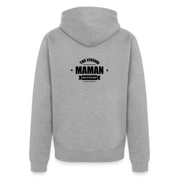 Mama die Legende - Unisex Premium Bio Zip Hoodie - Grau meliert - Hinten - Nico (187cm)