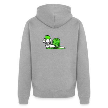 Schnecke Soldat Militär General Helm Krieg Böse - Unisex Premium Bio Zip Hoodie - Grau meliert - Hinten - Nico (187cm)