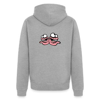 Worms Laughing Duo Crazy Squinting Silly Team - Unisex Premium Organic Zip Hoodie - heather grey - Back - Nico (187cm)