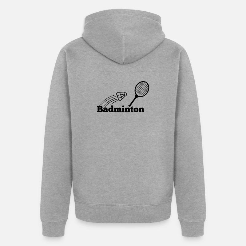 Badmintontext mit Shuttle und Schläger - Unisex Premium Bio Zip Hoodie - Grau meliert