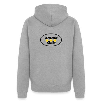 Aikido-Team - Unisex Premium Bio Zip Hoodie - Grau meliert - Hinten - Nico (187cm)