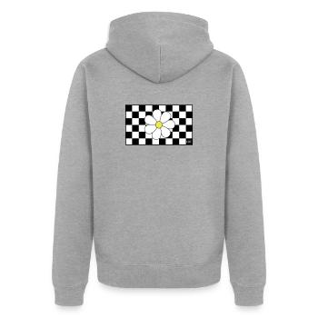 Check, check, Blümchen - Unisex Premium Bio Zip Hoodie - Grau meliert - Hinten - Nico (187cm)