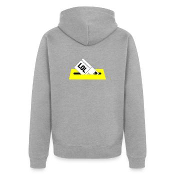 Postkarte - Unisex Premium Bio Zip Hoodie - Grau meliert - Hinten - Nico (187cm)