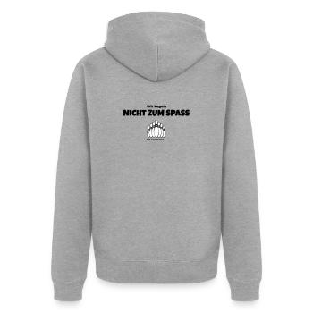 Wir kegeln nicht zum Spaß - Unisex Premium Bio Zip Hoodie - Grau meliert - Hinten - Nico (187cm)
