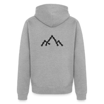 Fahrradkette mit Bergsilhouette - Unisex Premium Bio Zip Hoodie - Grau meliert - Hinten - Nico (187cm)