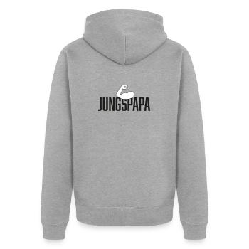 Jungspapa Power - Unisex Premium Bio Zip Hoodie - Grau meliert - Hinten - Nico (187cm)