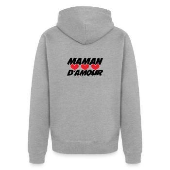 Maman d'Amour - Fête des Mères - Veste à capuche bio Premium Unisexe - gris chiné - Dos - Nico (187cm)
