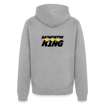 Der König des Badminton - Unisex Premium Bio Zip Hoodie - Grau meliert - Hinten - Nico (187cm)