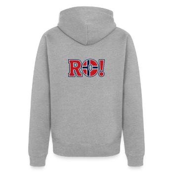 RO! Norway Embroidered Supporter Design - Unisex Premium Organic Zip Hoodie - heather grey - Back - Nico (187cm)