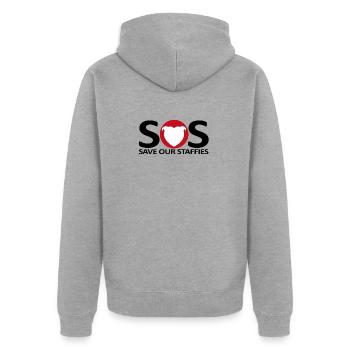 Sos staffies - 131 - Unisex Premium Organic Zip Hoodie - heather grey - Back - Nico (187cm)