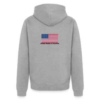 USA Fahne - Unisex Premium Bio Zip Hoodie - Grau meliert - Hinten - Nico (187cm)