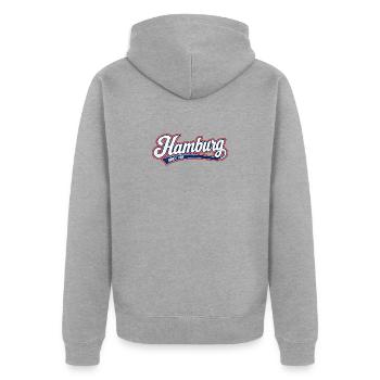 Hamburg - Hansestadt - Alster - Elbe - Michel - Unisex Premium Bio Zip Hoodie - Grau meliert - Hinten - Nico (187cm)