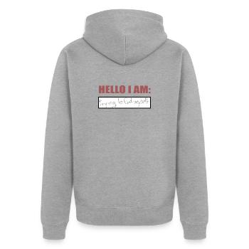 Hello I am - Unisex Premium Bio Zip Hoodie - Grau meliert - Hinten - Nico (187cm)