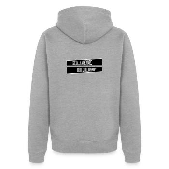 Socially Awkward But Still Friendly Lustig Spruch - Unisex Premium Bio Zip Hoodie - Grau meliert - Hinten - Nico (187cm)