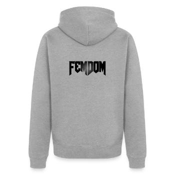 Femdoom - Unisex Premium Bio Zip Hoodie - Grau meliert - Hinten - Nico (187cm)