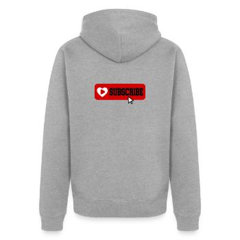 Fabelhaftes Symbol für die Schaltfläche "Abonnieren" des YouTube-Kanals - Unisex Premium Bio Zip Hoodie - Grau meliert - Hinten - Nico (187cm)