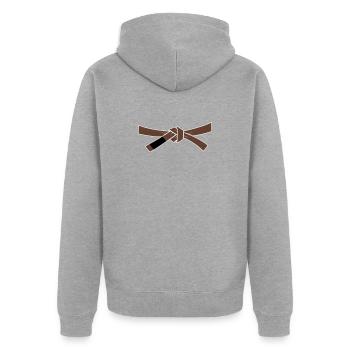 Ceinture marron - Ceinture marron - Veste à capuche bio Premium Unisexe - gris chiné - Dos - Nico (187cm)