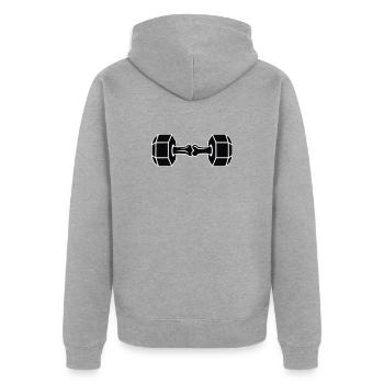 Knochen Kurzhantel Grafik - Unisex Premium Bio Zip Hoodie - Grau meliert - Hinten - Nico (187cm)