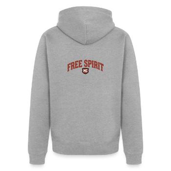 Lettrage Free Spirit MC - Veste à capuche bio Premium Unisexe - gris chiné - Dos - Nico (187cm)