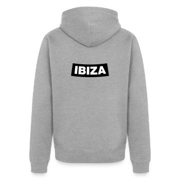 IBIZA Chapter Element (JGA MC-Rocker-Design) - Unisex Premium Bio Zip Hoodie - Grau meliert - Hinten - Nico (187cm)
