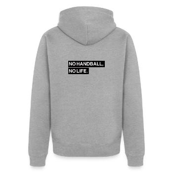 No Handball, no Life - Unisex Premium Bio Zip Hoodie - Grau meliert - Hinten - Nico (187cm)