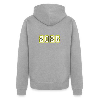 Année 2026 - Veste à capuche bio Premium Unisexe - gris chiné - Dos - Nico (187cm)