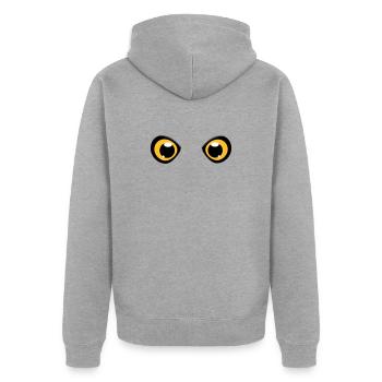 zwei leuchtende Augen einer Eule - Unisex Premium Bio Zip Hoodie - Grau meliert - Hinten - Nico (187cm)