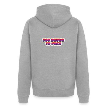 Punkrock-Zitat: Zu betrunken, um zu - Unisex Premium Bio Zip Hoodie - Grau meliert - Hinten - Nico (187cm)