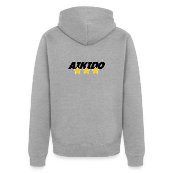 Aikido – Kampfsport – Aikido - Unisex Premium Bio Zip Hoodie - Grau meliert - Hinten - Nico (187cm)