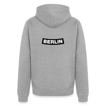 Berlin Chapter Element (JGA MC-Rocker-Design) - Unisex Premium Bio Zip Hoodie - Grau meliert - Hinten - Nico (187cm)