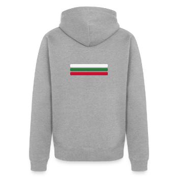Bulgarien Flagge Minimal - Fahne Fan Streifen Desi - Unisex Premium Bio Zip Hoodie - Grau meliert - Hinten - Nico (187cm)