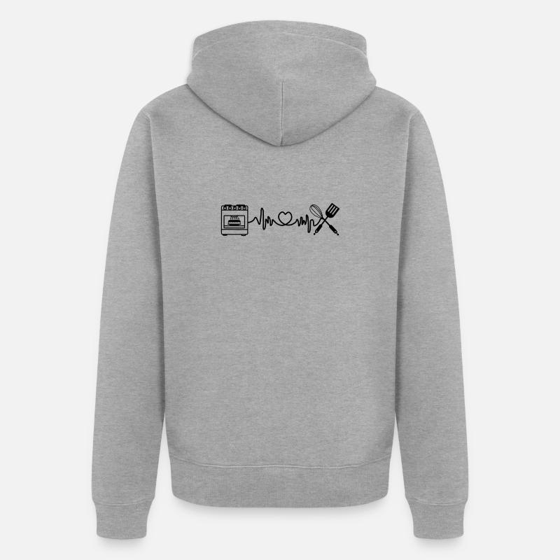 Cardio Herzfrequenz Küchenofen - Unisex Premium Bio Zip Hoodie - Grau meliert